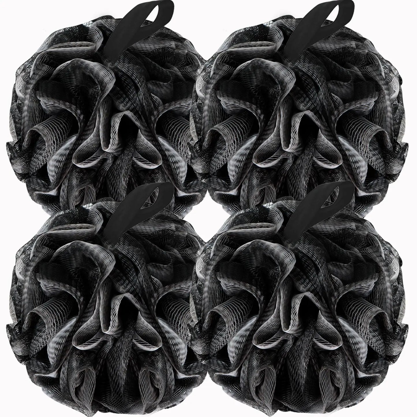 Bath Loofah Shower Sponge Body Back Scrubber Soft Mesh Shower Puffs Exfoliating Loofa for Women & Men Bath Accessories Cleaning Tool (4Pack 60G Black, Charcoal Black) 1 Count (Pack of 4)