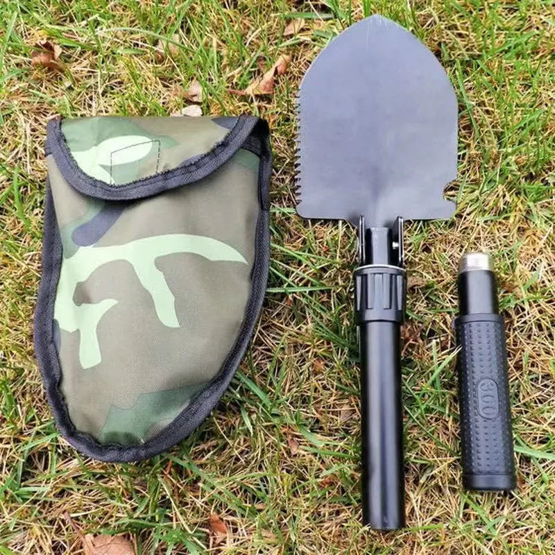 Compact Outdoor Multi-Tool Shovel with Folding Pickaxe