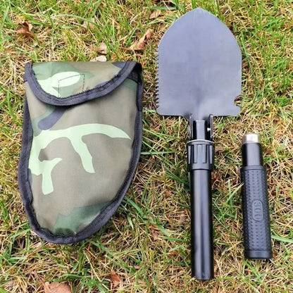 Compact Outdoor Multi-Tool Shovel with Folding Pickaxe