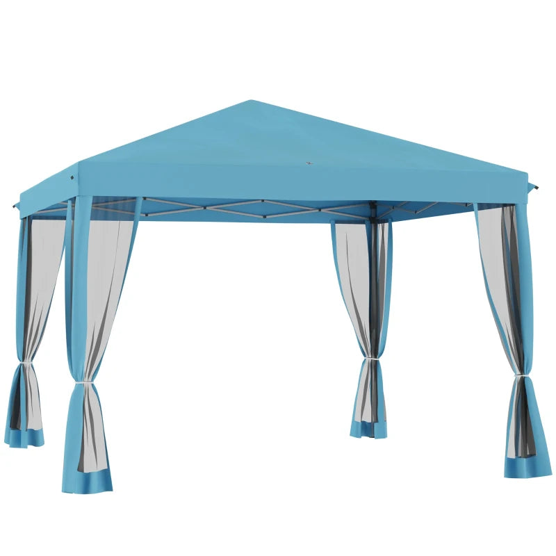Outsunny 10' x 10' Pop Up Canopy Tent with Netting, Instant Gazebo, Screen House Room with Carry Bag, Height Adjustable, for Outdoor, Garden, Patio, Camping, Light Blue by Dropsure
