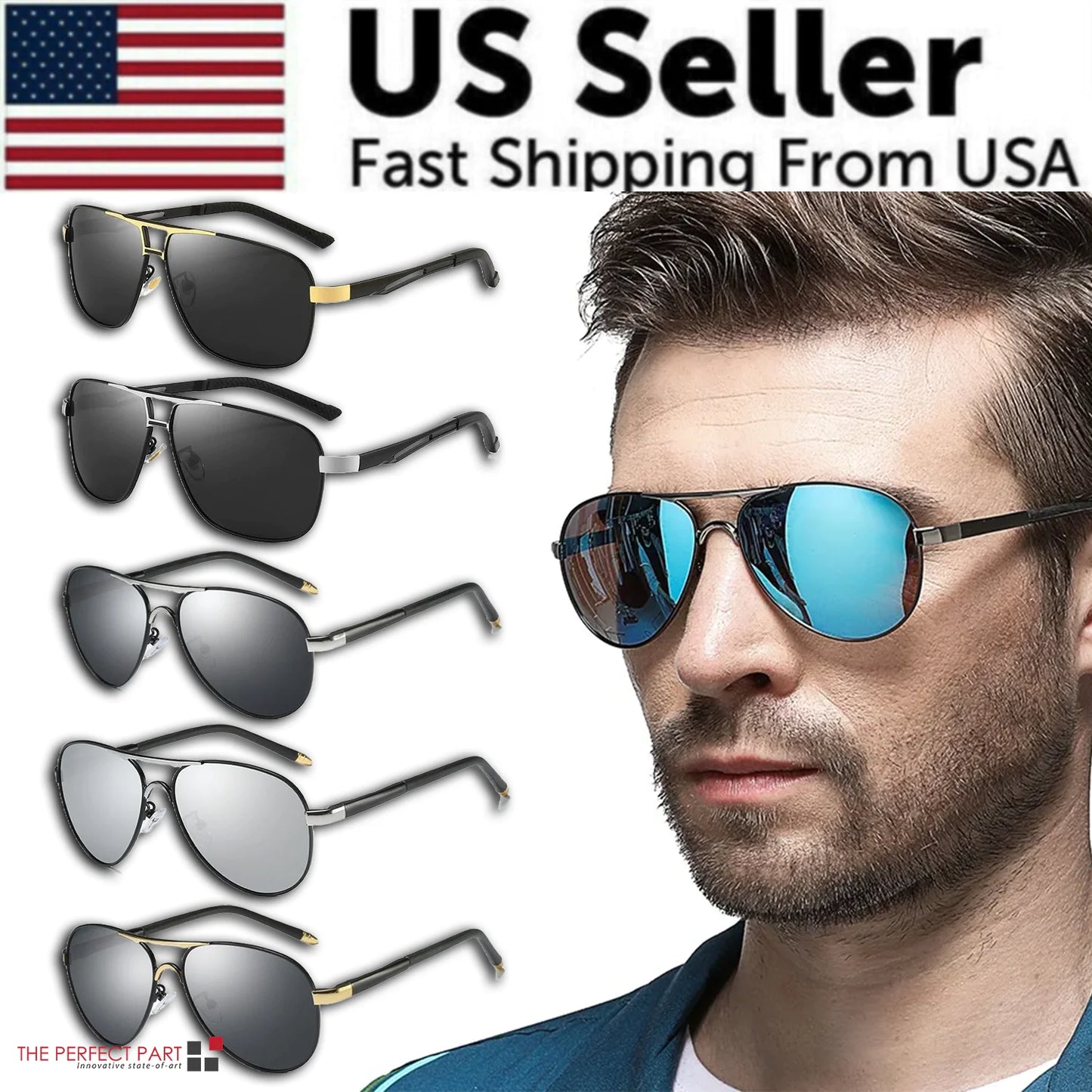 Mens Polarized Pilot Sunglasses Outdoor Driving UV400 Sun Glasses Sport Eyewear - Anti Spier 