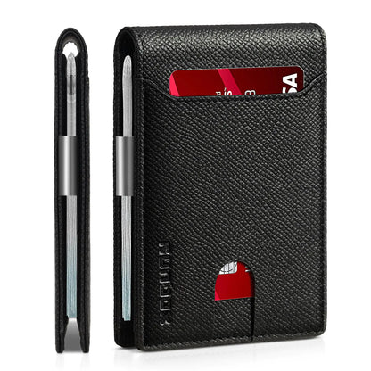 RUNBOX Slim Wallets for Men - Leather Money Clip Mens Wallet - RFID Blocking Front Pocket Bifold Wallet - Thin Credit Card Holder with Gift Box palm grain black