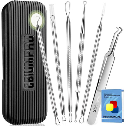 Cbiumpro Blackhead Remover Tools, Pimple Popper Tool Kit, Blackhead Extractor Tool, Zit Popper Tool, Professional Pimple Extractor Tool for Blackhead, Acne, Whitehead, Comedone on Nose - with Case Pimple Popper Tools 6 Pack - Cool Black