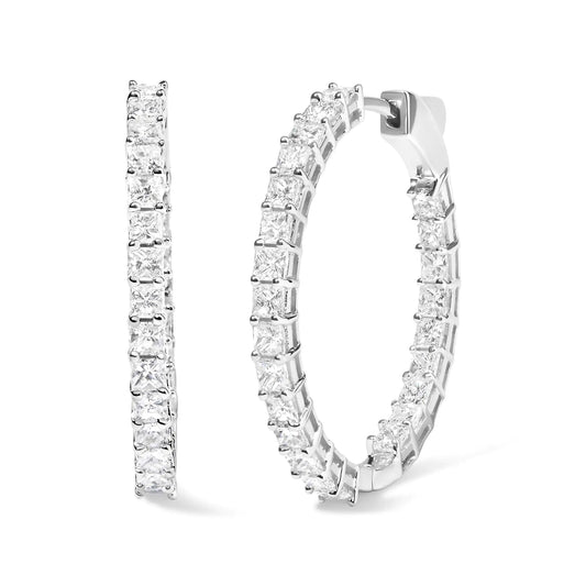 14K White Gold Natural Princess Cut Diamond Inside Out Hoop Earrings (G-H Color, SI2-I1 Clarity) - Anti Spier 