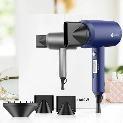 Slopehill Professional Ionic Hair Dryer, Powerful 1800W Fast Drying Low Noise Blow Dryer with 2 Concentrator Nozzle 1 Diffuser Attachments for Home Salon Travel (Prussian Blue) Prussian Blue