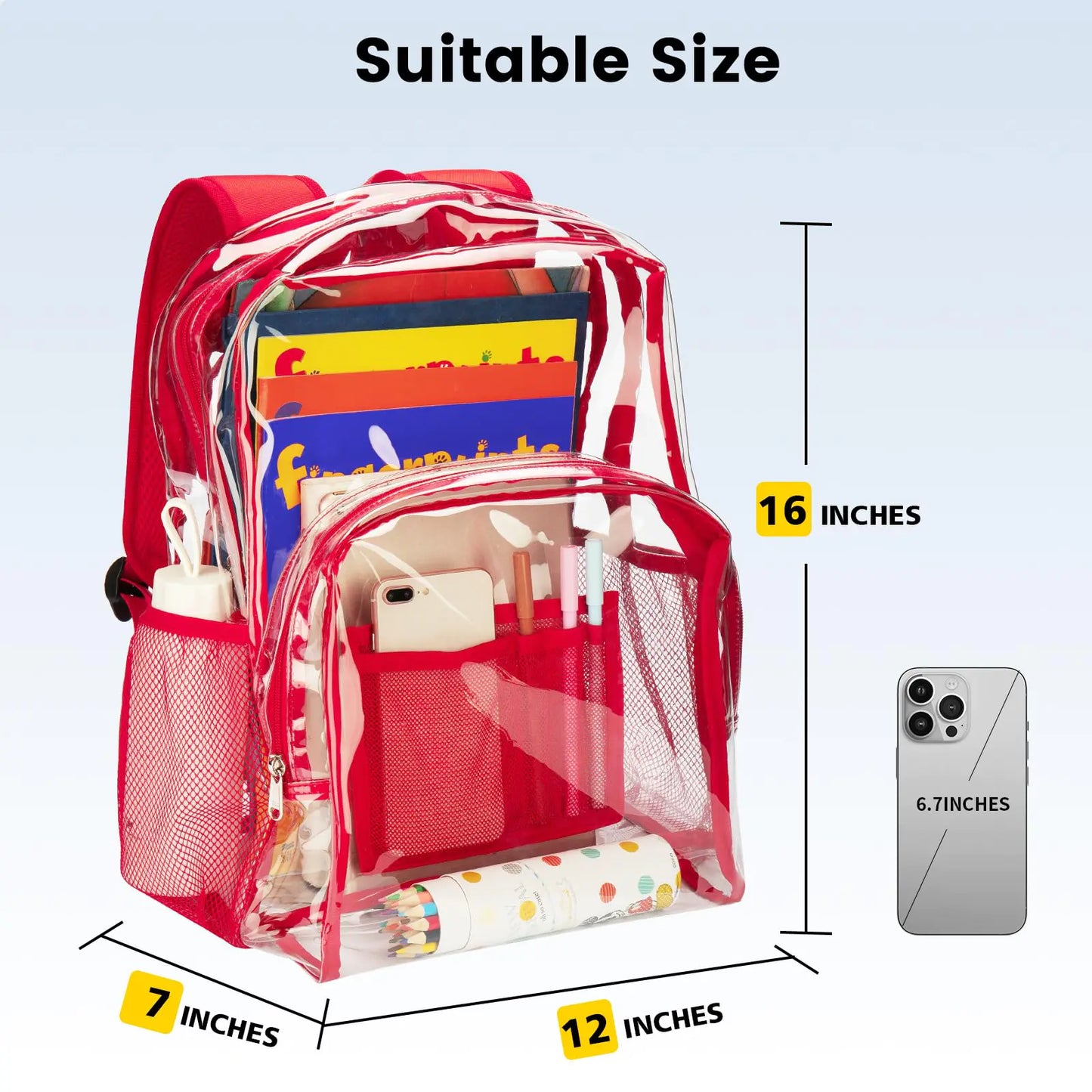 Vorspack Clear Backpack Heavy Duty - PVC Transparent Backpack Large Clear Book Bag for College Work Red