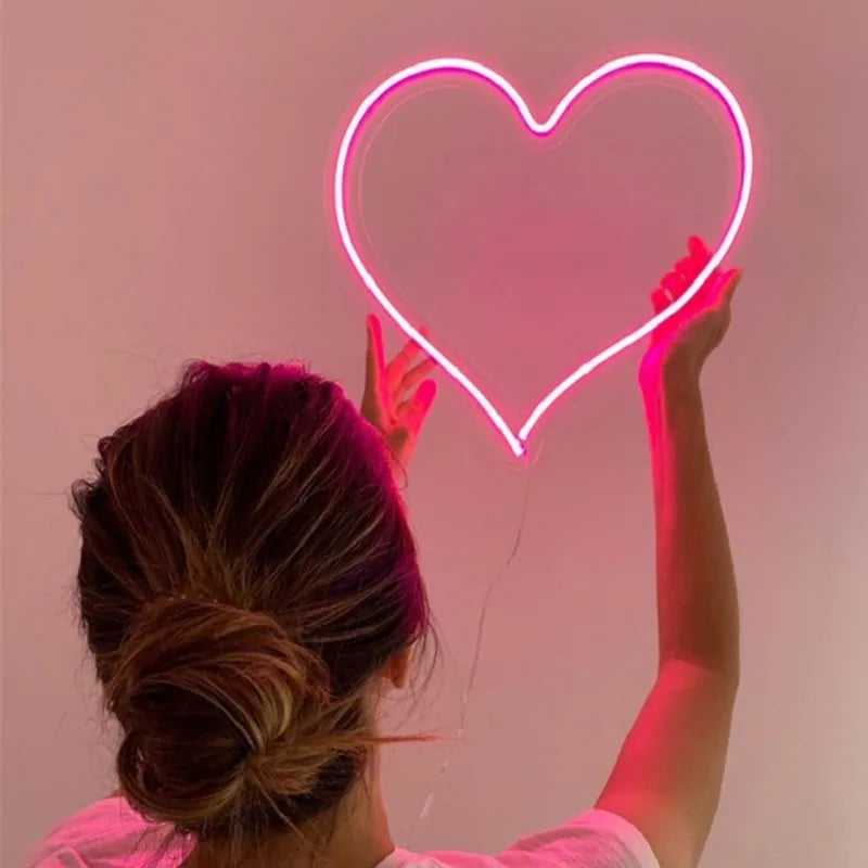 Big Heart Shape Neon Sign Wall Hanging Light - 38cm, USB Powered