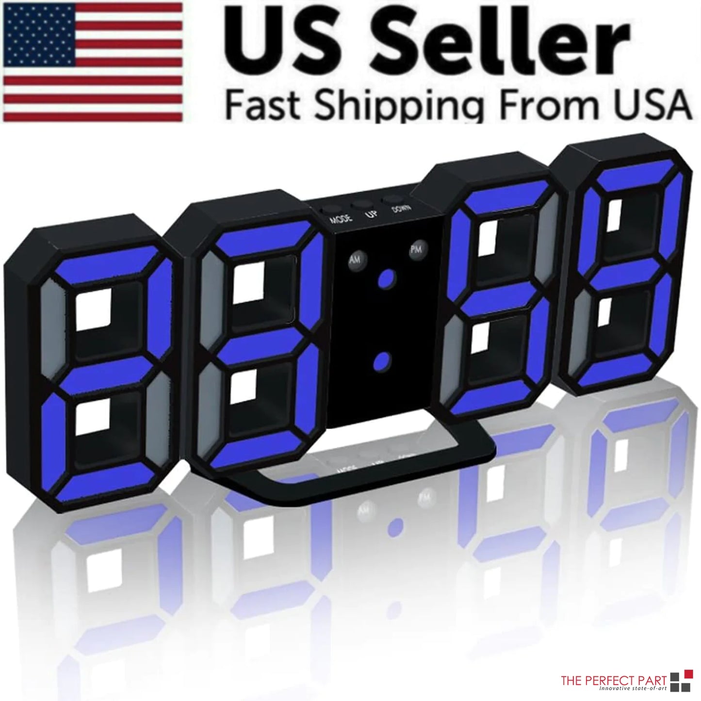 Digital 3D LED Big Wall Desk Alarm Clock Snooze 12/24 Hours Auto Brightness USB