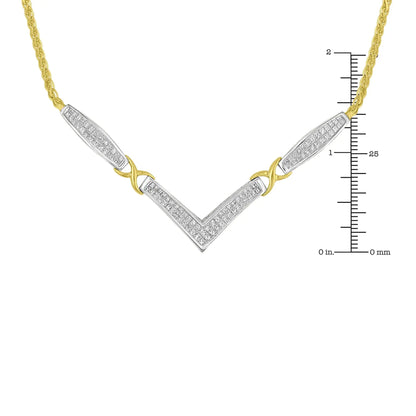 14K Yellow and White Gold 2.0 Cttw Princess Cut Diamond Flared and X-Station V Shaped 18” Franco Chain Statement Necklace (H-I Color, SI2-I1 Clarity) - Anti Spier 