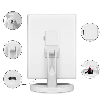 Floor Mount Tri-Fold Lighted Vanity Mirror with 21 LED Lights, Touch Screen and 3X/2X/1X Magnification, Two Power Supply Modes Make Up Mirror,Travel Mirror White