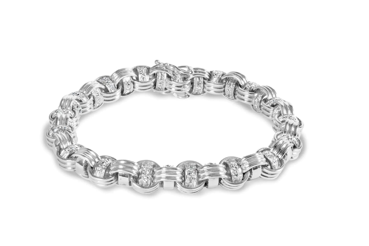 14K White Gold 1/2 Cttw Diamond Knotted Byzantine Link Bracelet (H-I Color, I2-I3 Clarity) - 7" Inches - Anti Spier 