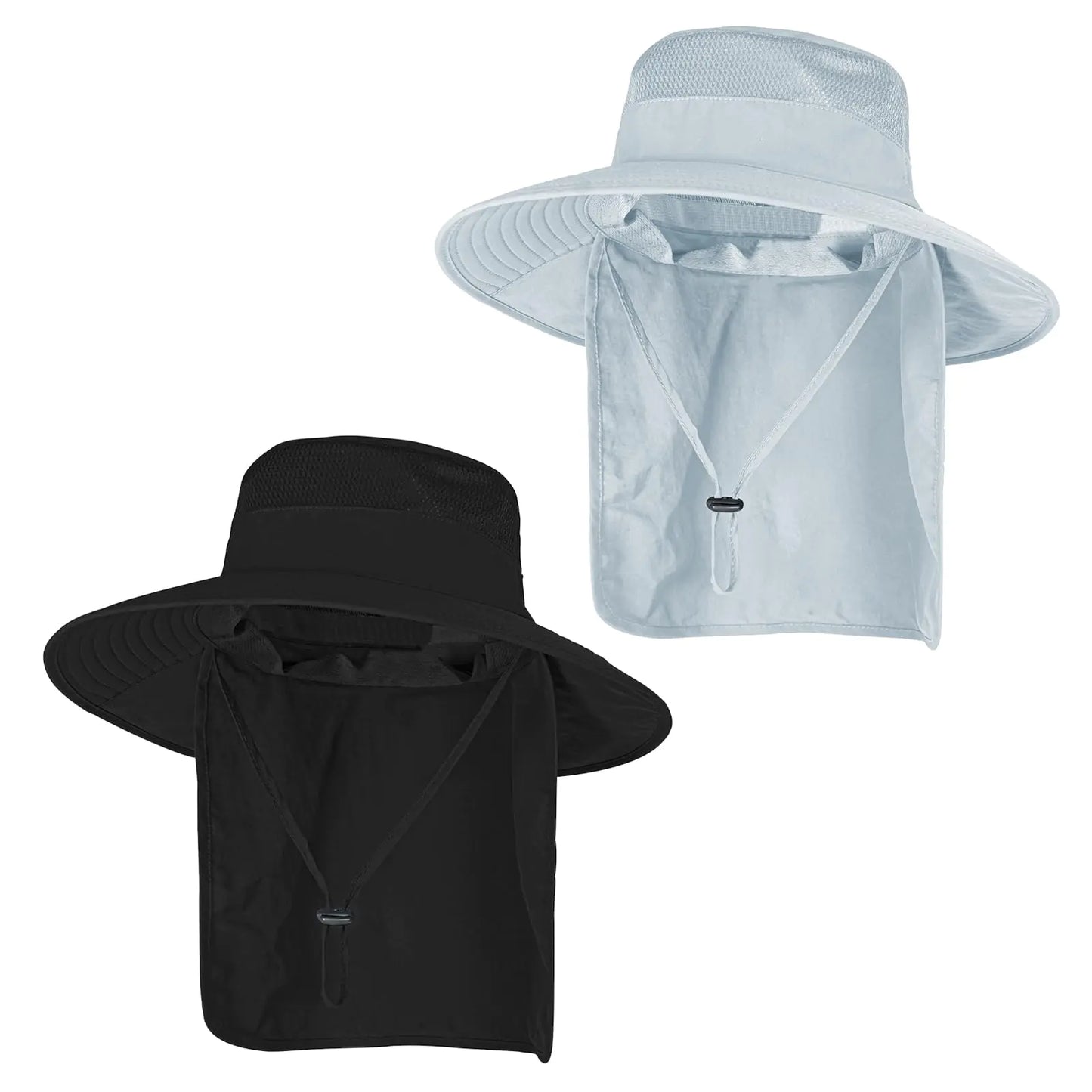 Sun Hats for Men Women Fishing Hat UPF 50+ Breathable Wide Brim Bucket Hats Summer UV Protection Safari Hat with Neck Flap Black/Light Grey 2