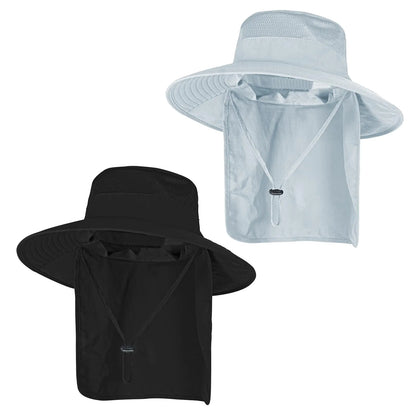 Sun Hats for Men Women Fishing Hat UPF 50+ Breathable Wide Brim Bucket Hats Summer UV Protection Safari Hat with Neck Flap Black/Light Grey 2