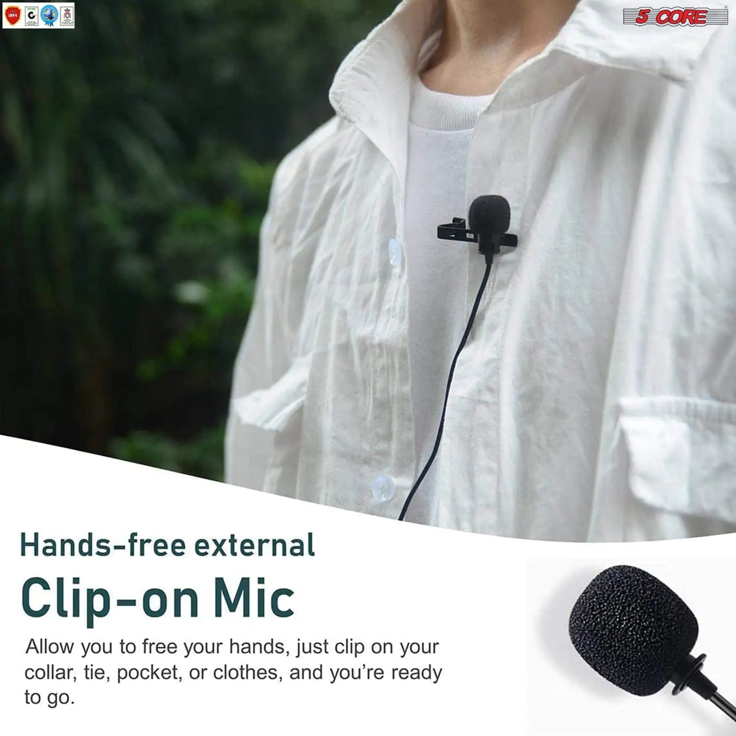 5Core Lavalier Microphone Clip On  Professional Grade 3.5mm Lapel Mic  Omnidirectional Lav Mic - Anti Spier 