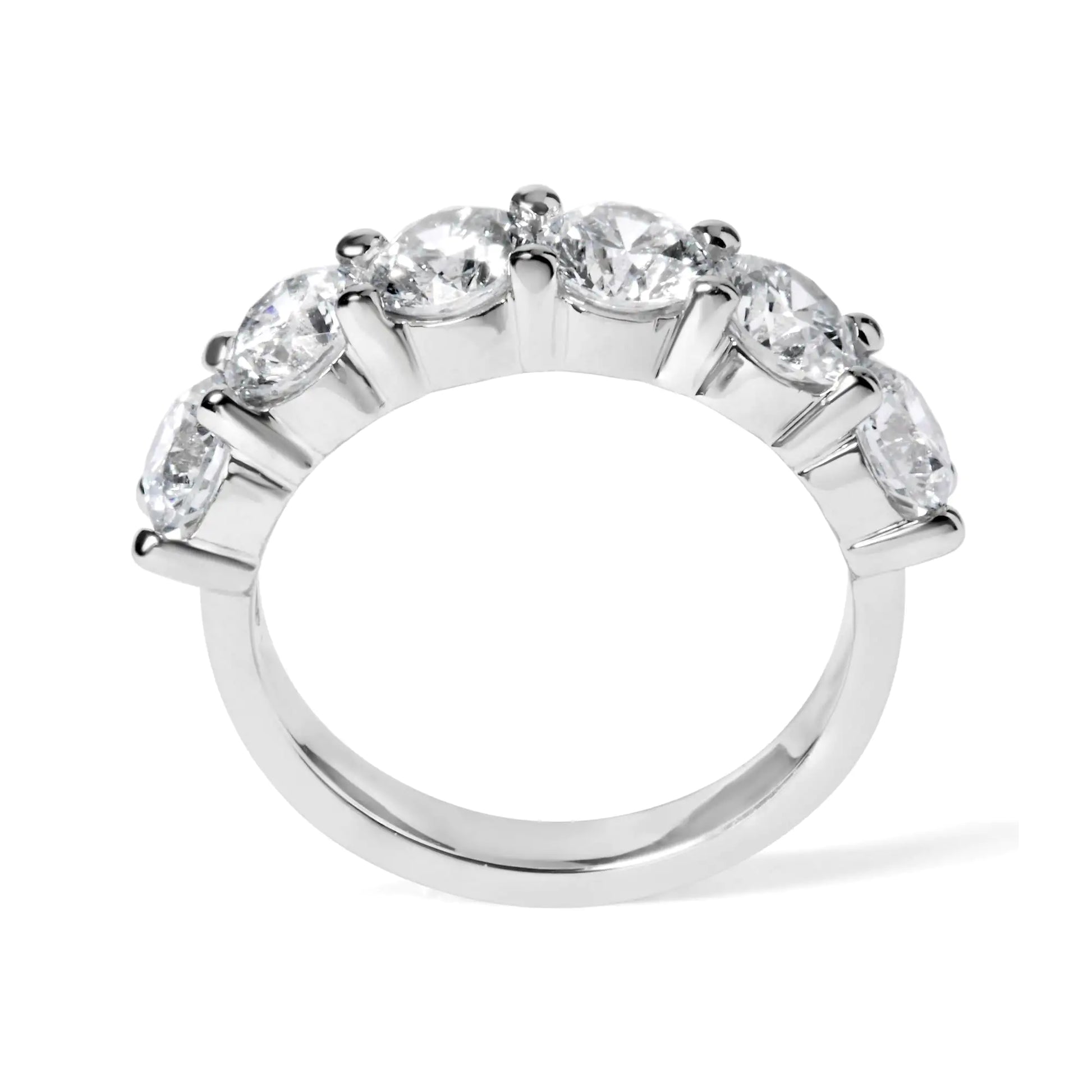 14K White Gold 3.0 Cttw Lab-Grown Diamond Shared Prong Set 6 Stone Band Ring (G-H Color, VS2-SI1 Clarity) - Anti Spier 