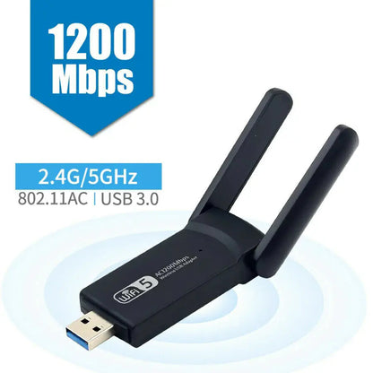 1200Mbps Long Range AC1200 Dual Band 5GHz Wireless USB 3.0 WiFi Adapter Antennas