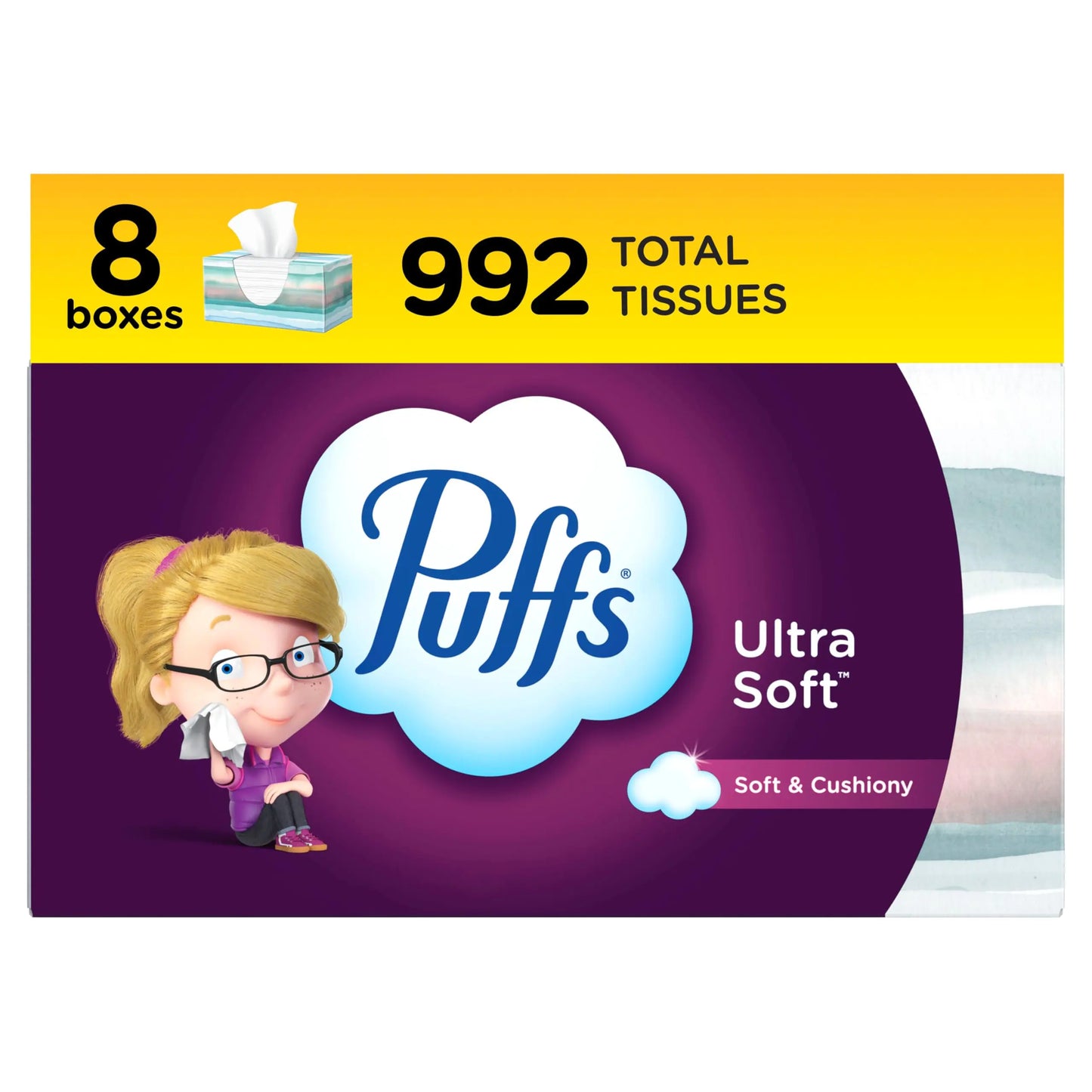 Puffs Ultra Soft Non-Lotion Facial Tissue, 8 Family Boxes, 124 Facial Tissues per Box 124 Count (Pack of 8)