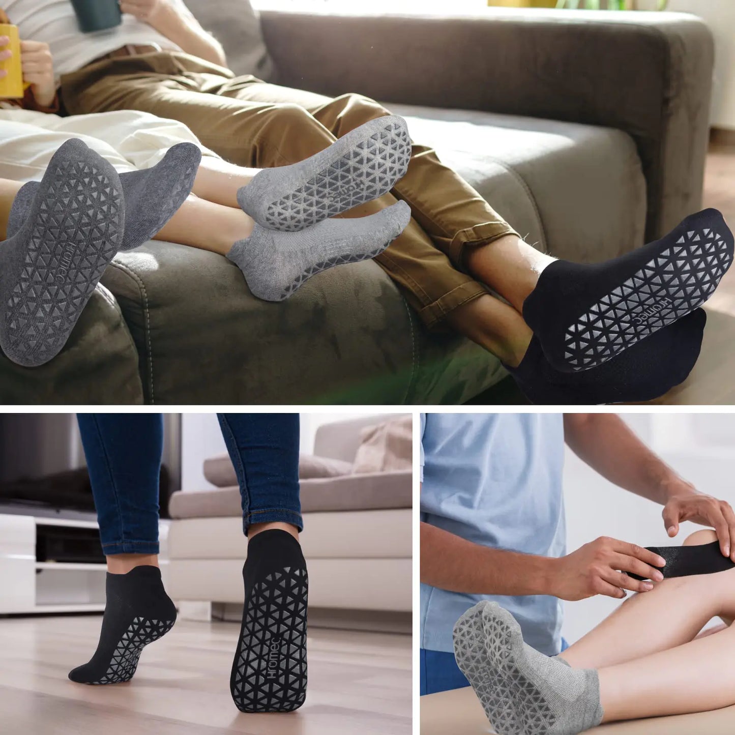 Non Slip Yoga Socks with Grips for Pilates, Ballet, Barre, Barefoot, Hospital Anti Skid Socks for Women and Men Small 6 Pairs-2 Black/2 Dark Gray /2 Gray