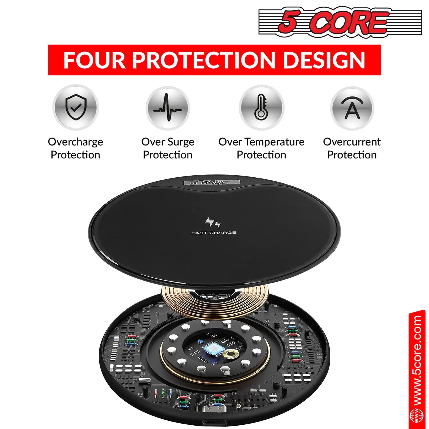 5 Core Wireless Charging Pad 15W Qi-Certified Fast Phone Charging Mat Cargador Inalámbrico Para - Anti Spier 