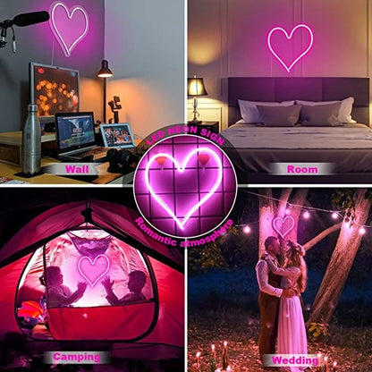 Big Heart Shape Neon Sign Wall Hanging Light - 38cm, USB Powered