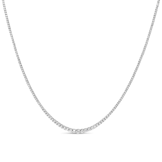 14K White Gold 10.0 Cttw Graduated Lab-Grown Diamond Tennis Necklace (F-G Color, VS2-SI1)  - 18" Inches - Anti Spier 