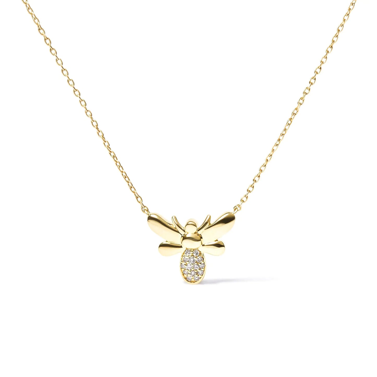 10K Yellow Gold Diamond Accented Bumble Bee Pendant 18" Inch Necklace (H-I Color, I1-I2 Clarity) - Anti Spier 