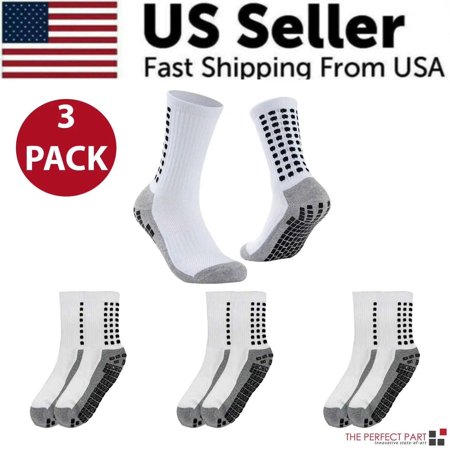 3 Pair Sport Socks Anti Slip W/ Grip Soccer Men Football Basketball Sock Premium