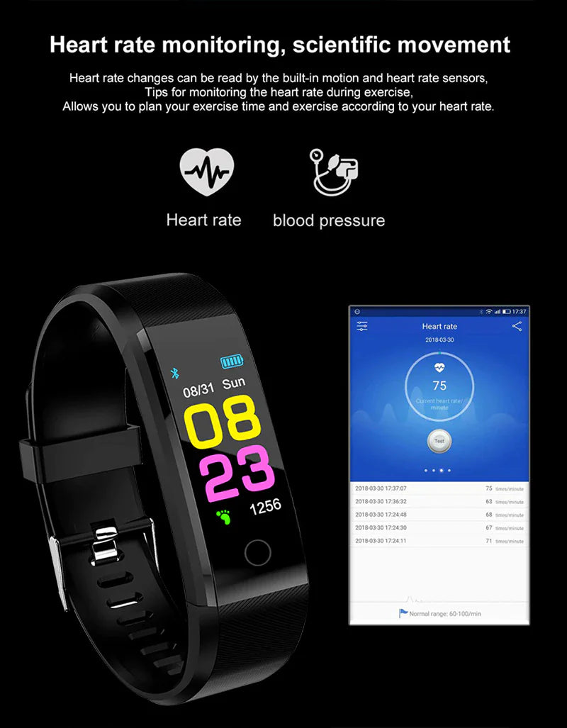 Fitness Smart Watch Activity Tracker Heart Rate For Women Men Oxygen BP Monitor - Anti Spier 