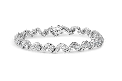 14K White Gold 2.00 Cttw Diamond Cluster and Spiral Link Bracelet (I-J Color, I1-I2 Clarity) - 7" - Anti Spier 