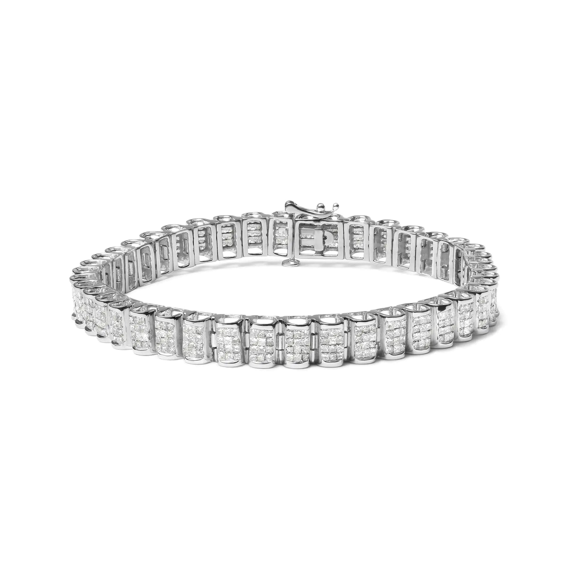 14K Gold 5.00 Cttw Square Princess Cut White Diamond Rectangular Invisible Set Link Tennis Bracelet (H-I Color, SI2-I1 Clarity) - 7.25” Inches - Anti Spier 