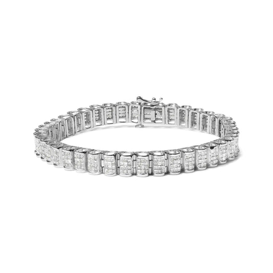 14K Gold 5.00 Cttw Square Princess Cut White Diamond Rectangular Invisible Set Link Tennis Bracelet (H-I Color, SI2-I1 Clarity) - 7.25” Inches - Anti Spier 