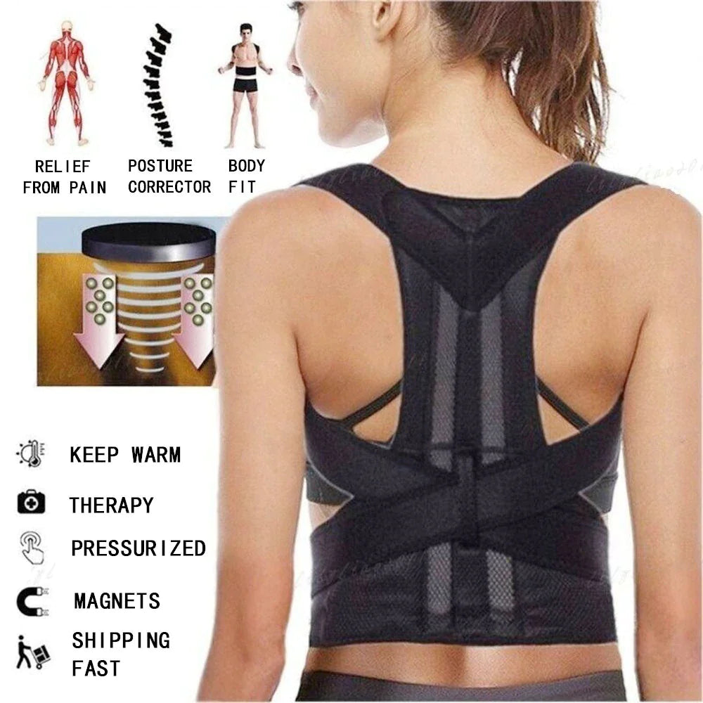 Adjustable Posture Corrector Low Back Support Shoulder Brace Belt For Men Women - Anti Spier 