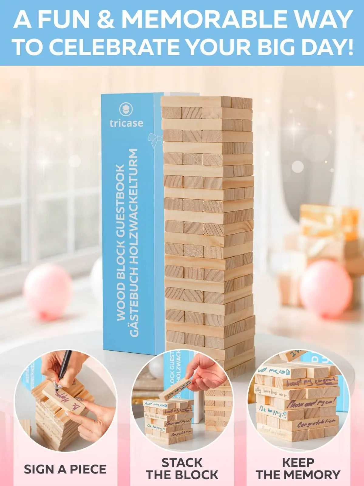 Wedding Guest Book Alternative 75 pcs Wooden Block Guest Book for Sign