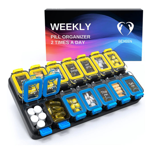 Weekly Pill Organizer 2 Times A Day Am Pm Pill Case Pill Box Yellowblue Plastic